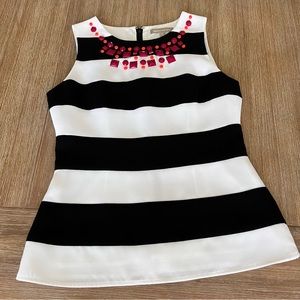 Banana Republic black and white stripe sleeveless top embellished neckline, 2